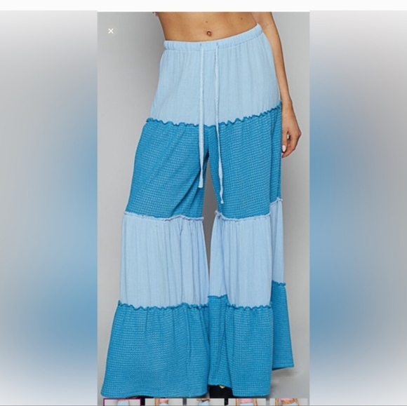 POL Two-Tone Blue Wide Leg Pants - Picture 1 of 9